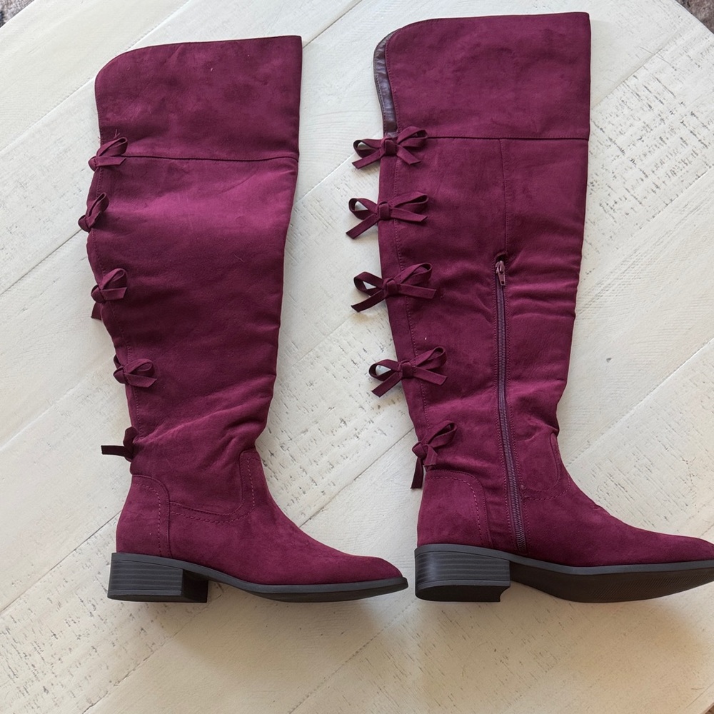 JustFab Burgundy Lace-Up Boots